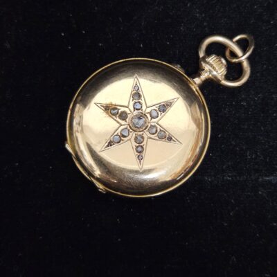 Antique 18ct Yellow Gold Old Cut Diamond Set Fob Watch 31mm