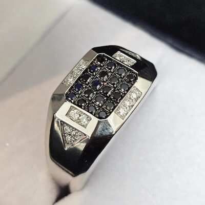 18ct White Gold Black & White Diamond Signet Ring Size U Valuation $7500.00