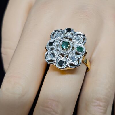 Antique 18ct/Silver Gem Set Dress Ring Size R Weight 8.9 grams Valuation $6500 AUD