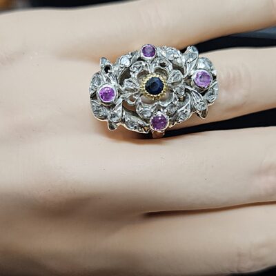 Antique 9ct & Silver Gem Set Dress Ring Size M1/2 Weight 7.5 grams Valuation $5000 AUD