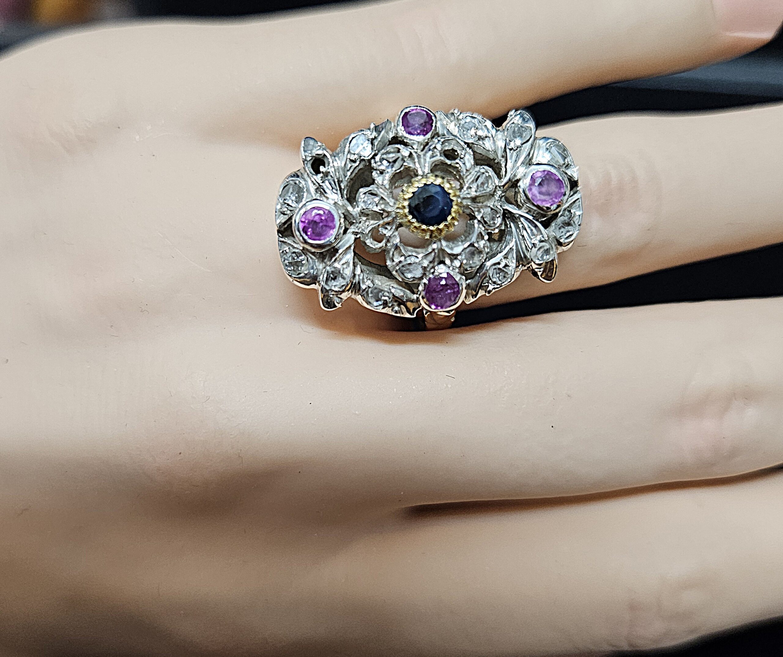 Antique 9ct & Silver Gem Set Dress Ring Size M1/2 Weight 7.5 grams Valuation $5000 AUD
