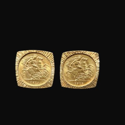22ct Half Sovereign Cuff Links Set in 18ct Gold Mounts 23.0Grams Total Weight