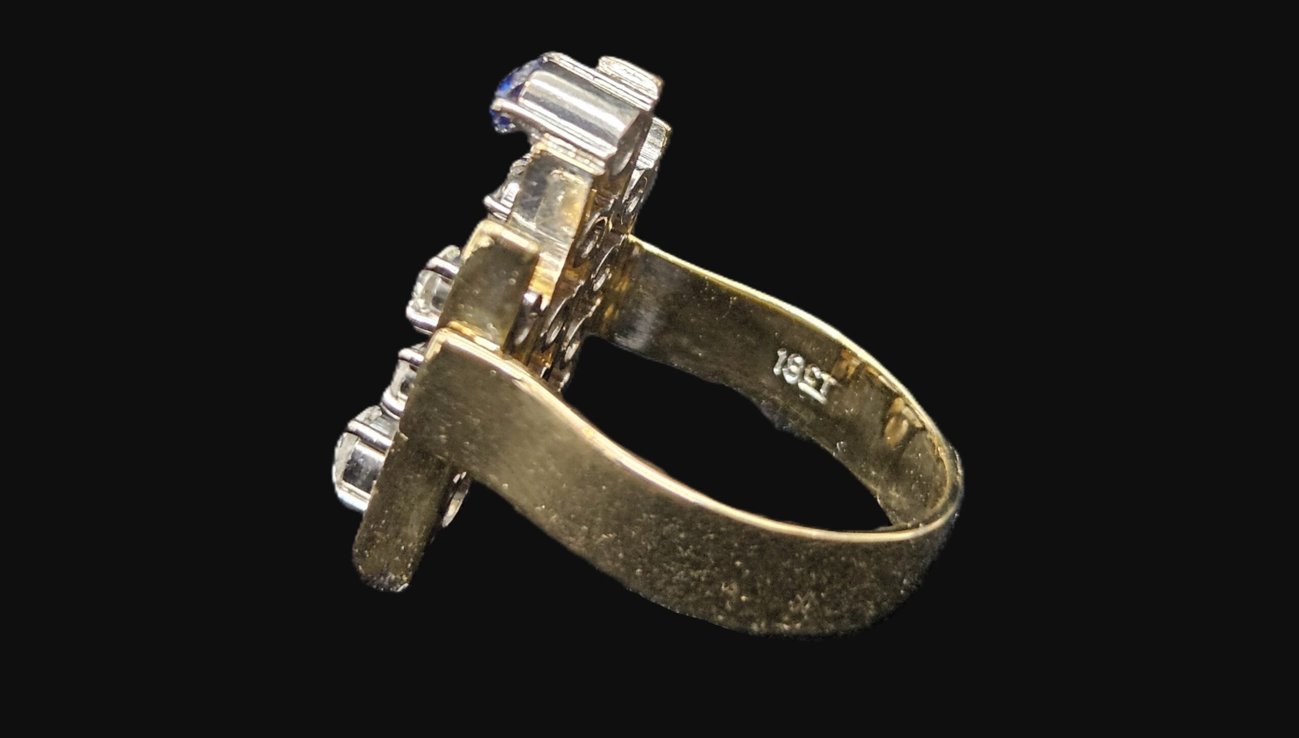 18ct Yellow/White Gold "Brutalist" Diamond & Sapphire Ring Valuation $10980.00 AUD Size N1/2 - Image 6
