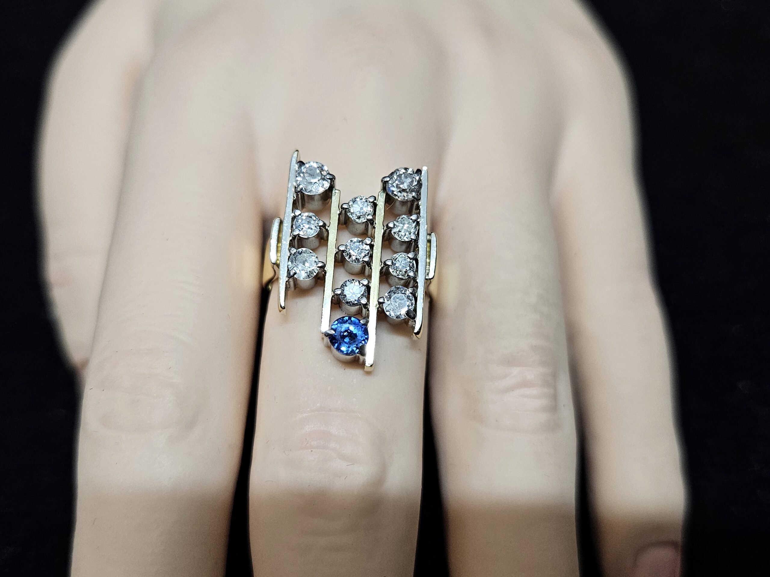18ct Yellow/White Gold "Brutalist" Diamond & Sapphire Ring Valuation $10980.00 AUD Size N1/2 - Image 11