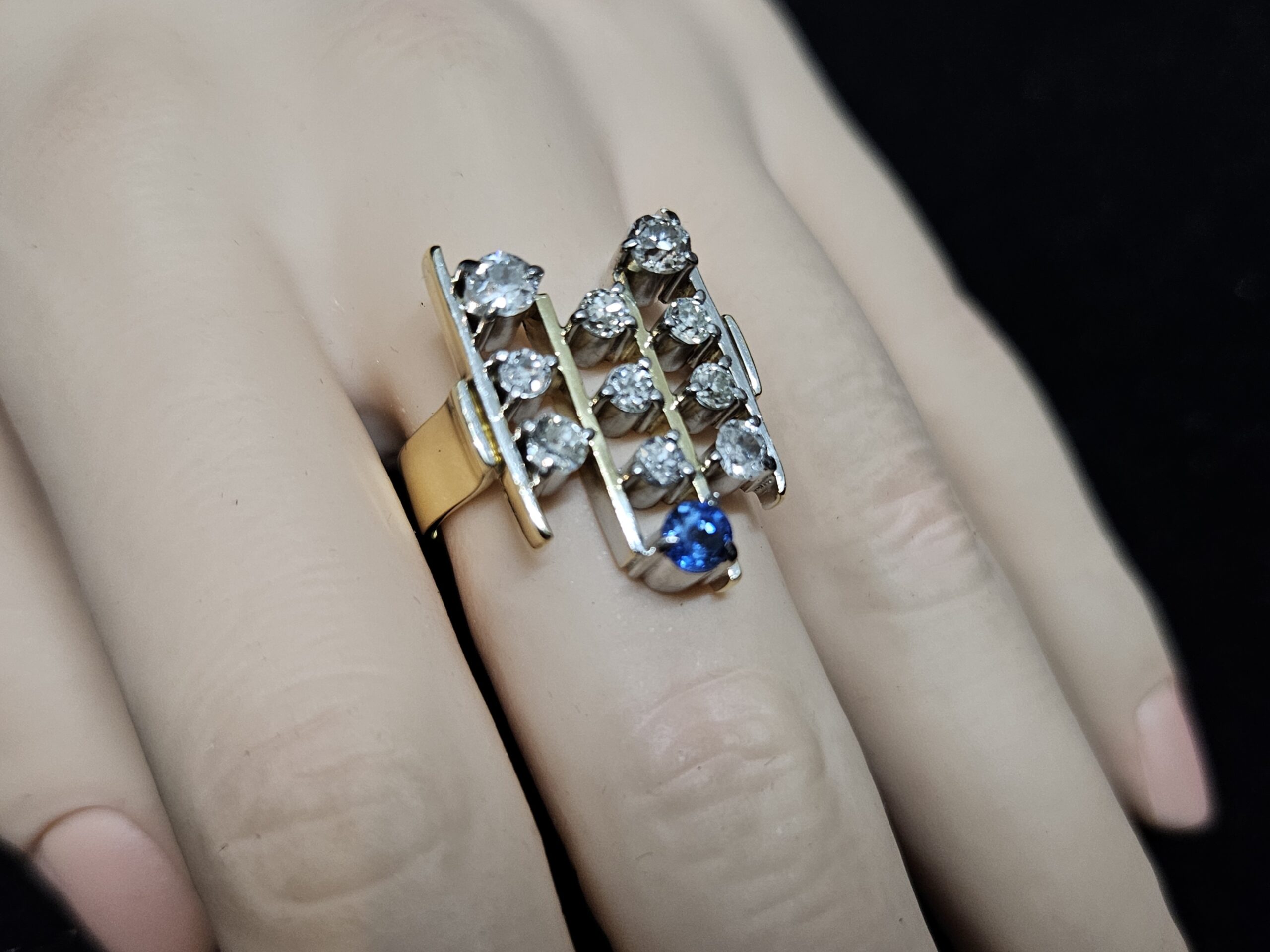 18ct Yellow/White Gold "Brutalist" Diamond & Sapphire Ring Valuation $10980.00 AUD Size N1/2 - Image 12
