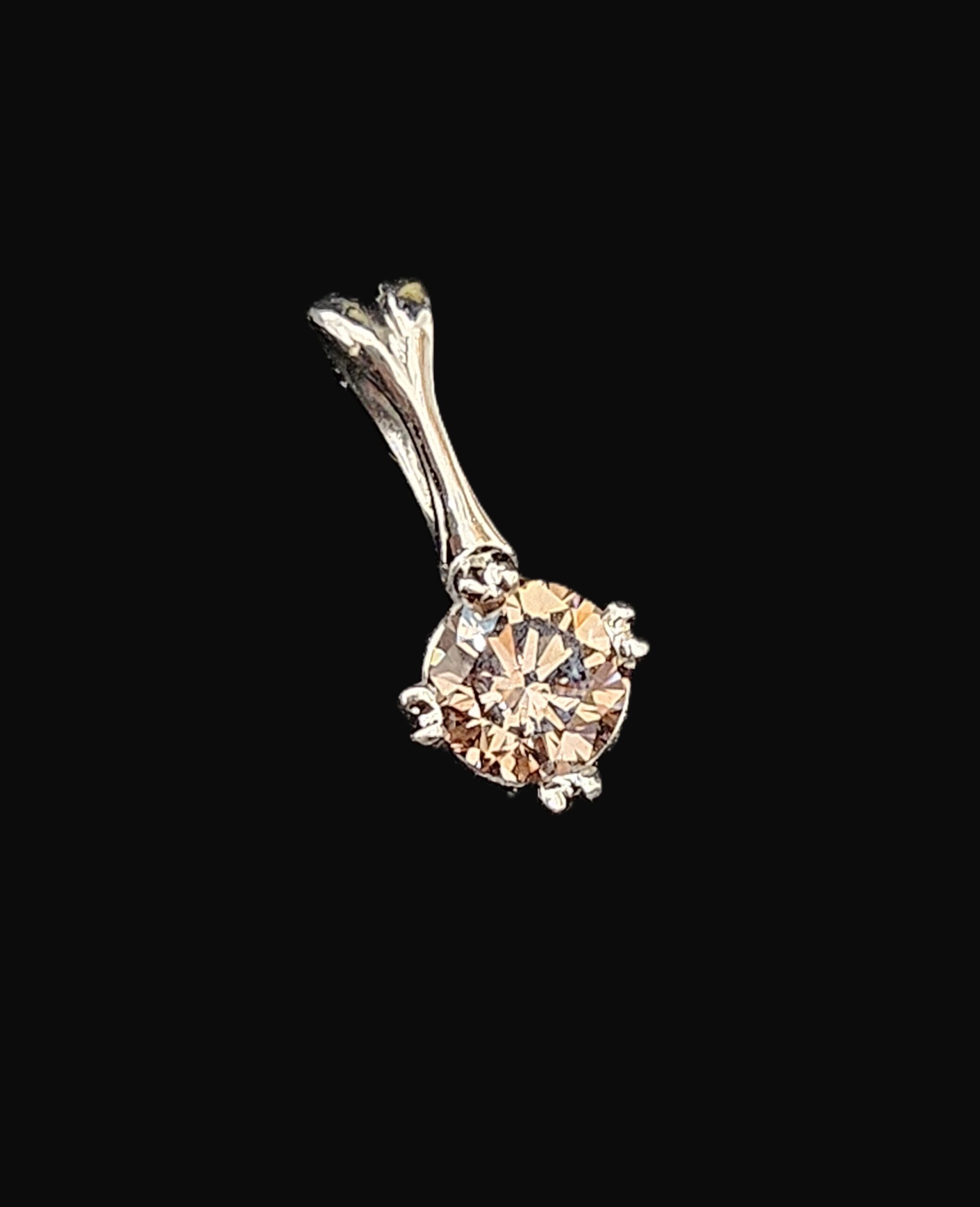 18ct White Gold Cognac Solitaire Diamond Pendant 0.65ct (Est) Val $4400.00 AUD